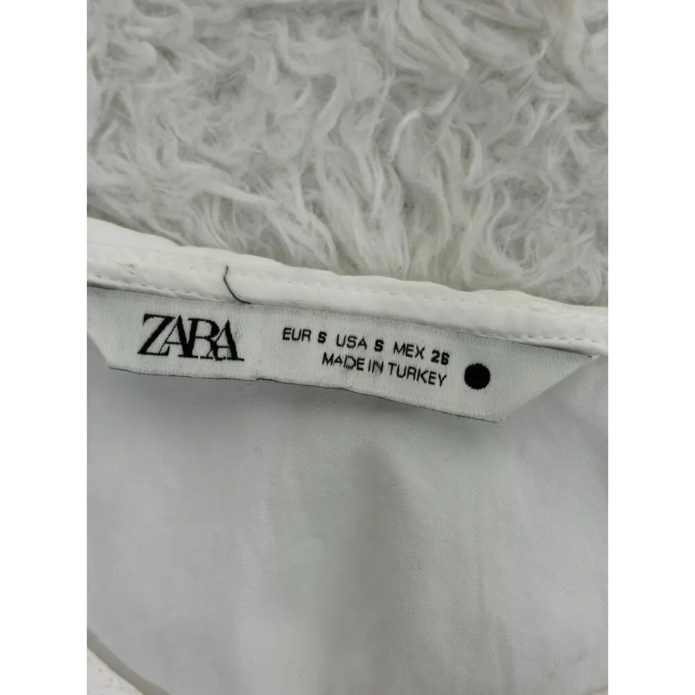 Zara Peter Pan Collared Puff Sleeve Cropped Poplin Blouse Size Small